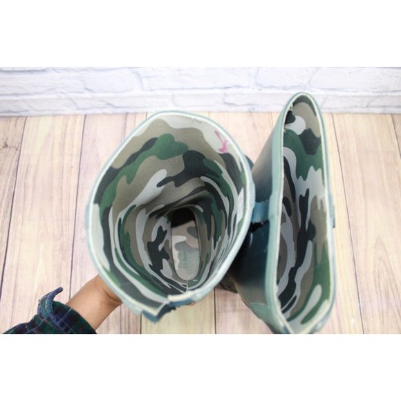 LL Bean Upland Wellies Dark Green Rubber Camo Tall Rain Boots Size 7 M - Picture 10 of 12